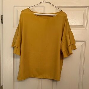 Mustard/Gold Top Ruffle Sleeves Blouse size Large Unbranded Few makeup stains